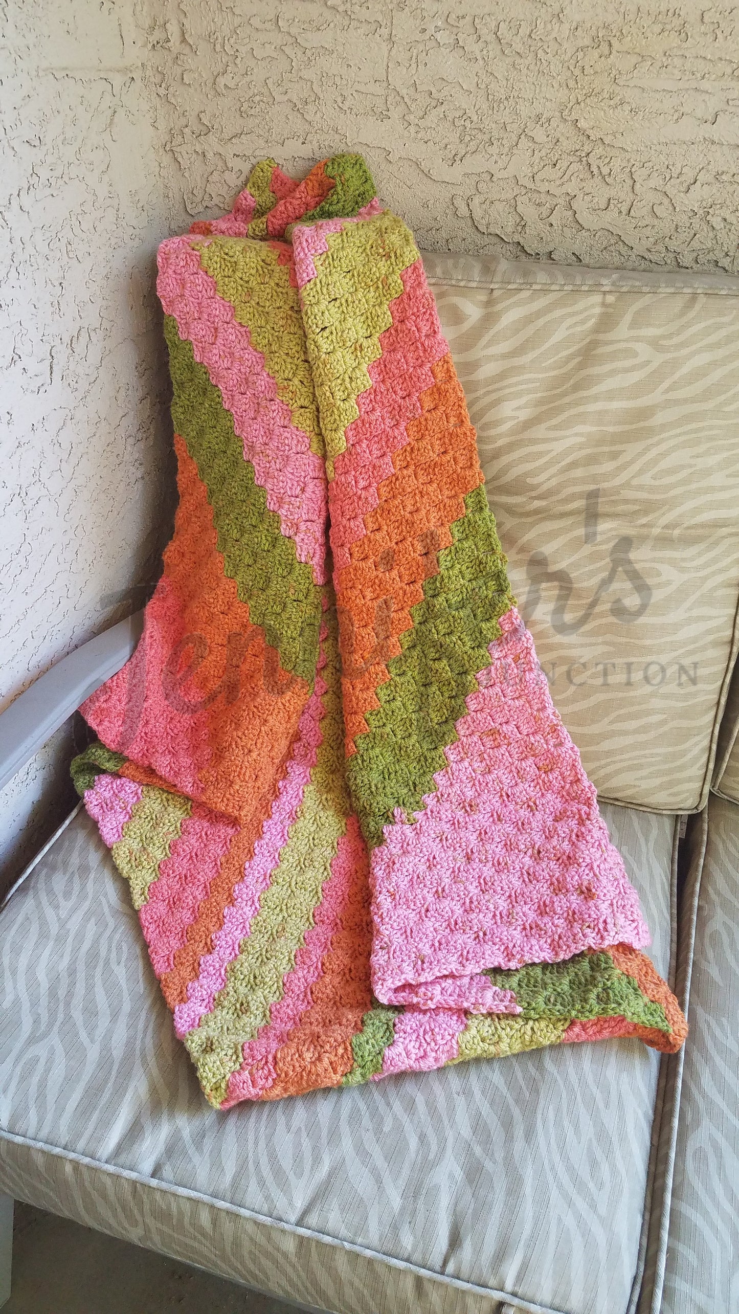 Retro Striped Orange & Green Handmade Crochet Afghan