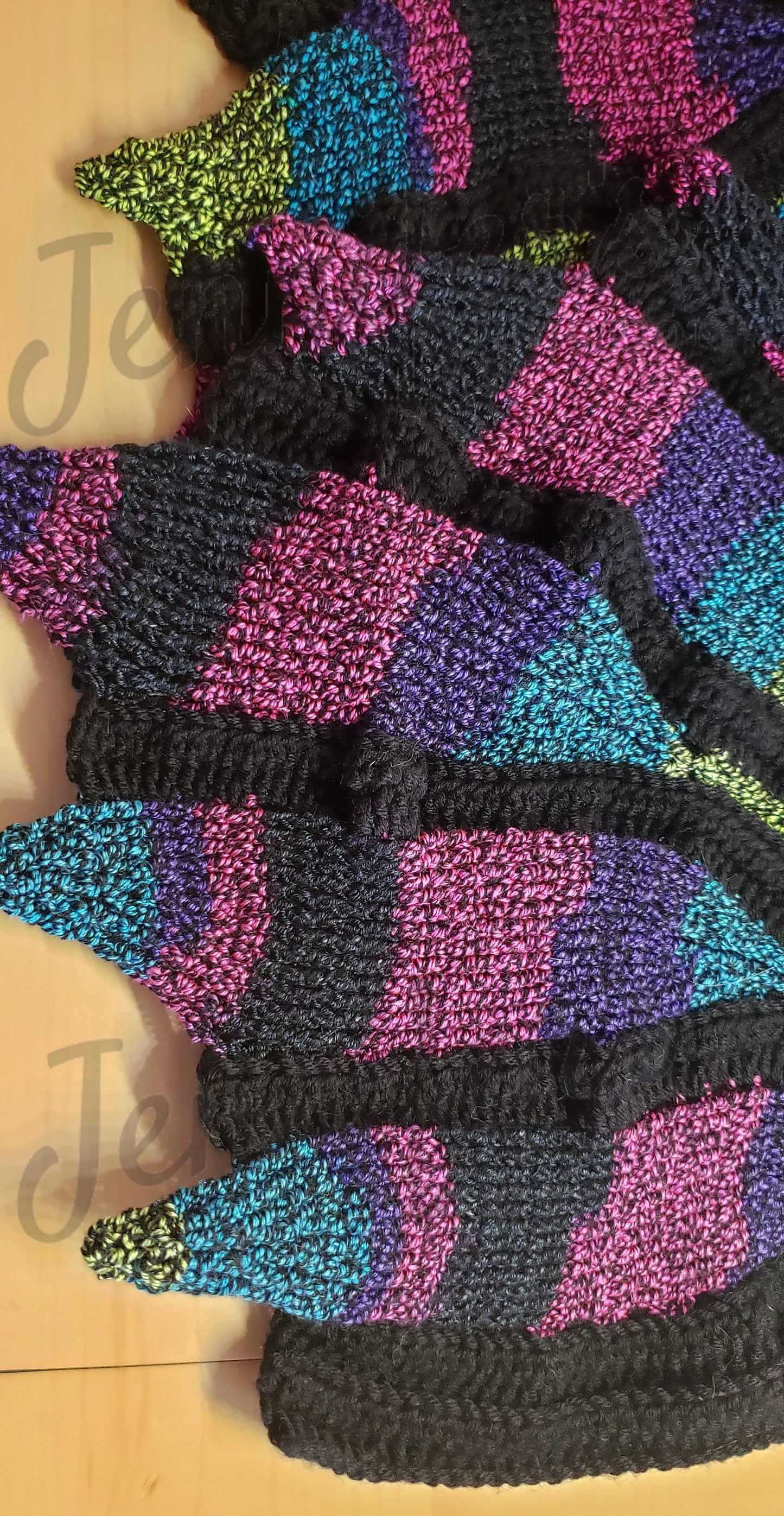 Handmade Jewel-Toned Dragon Wing Crochet Scarf