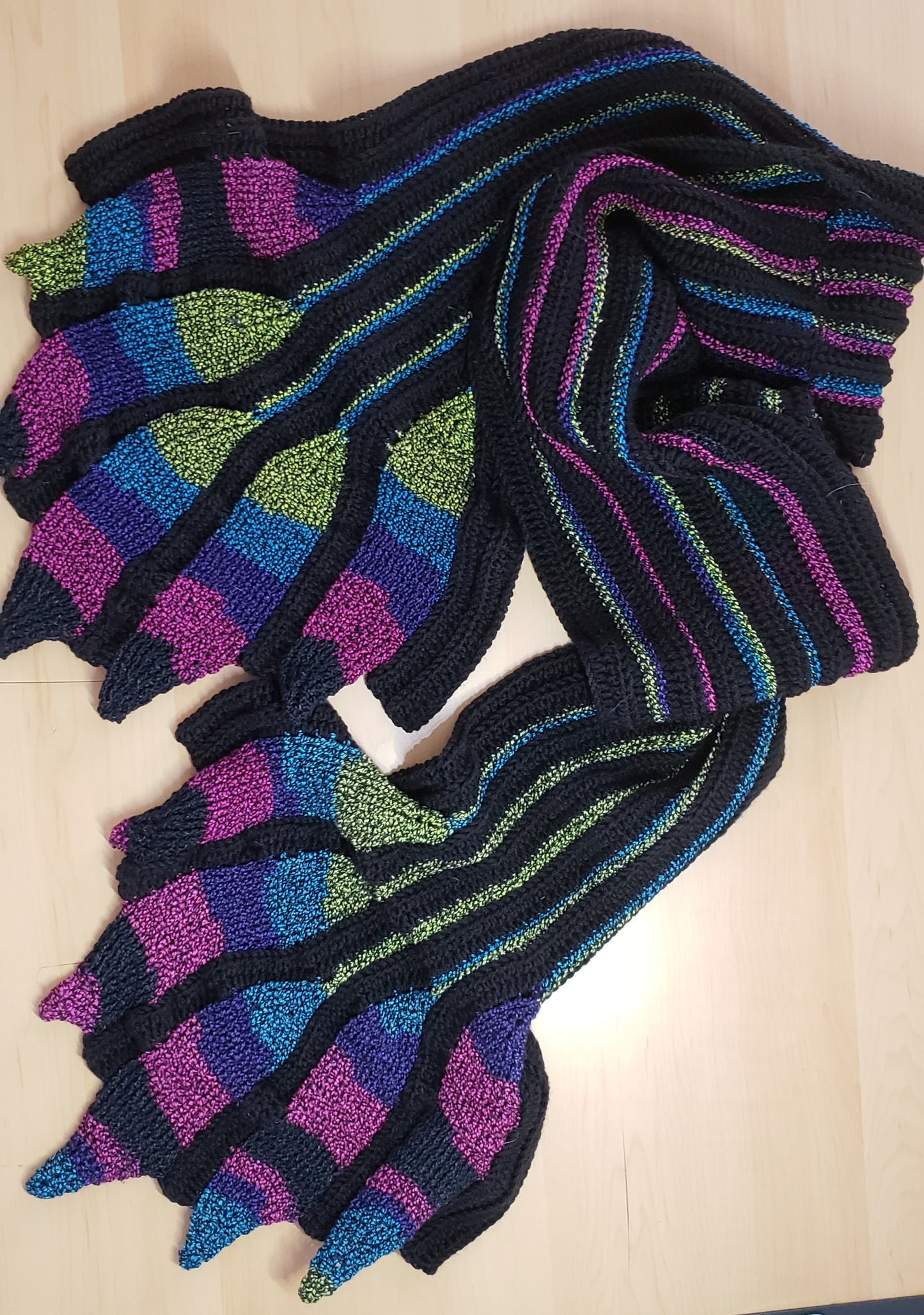 Handmade Jewel-Toned Dragon Wing Crochet Scarf