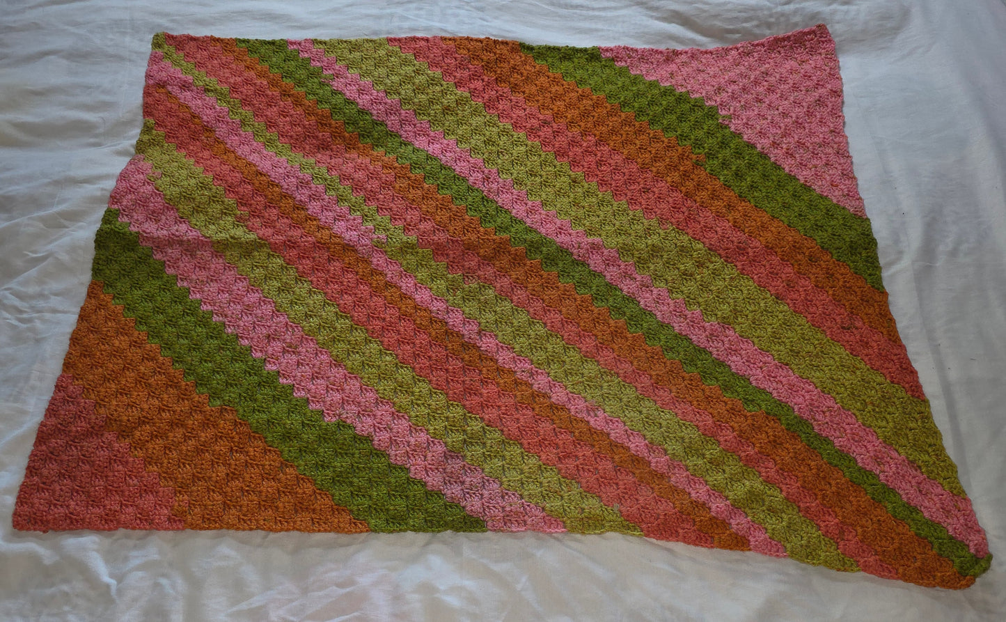 Retro Striped Orange & Green Handmade Crochet Afghan