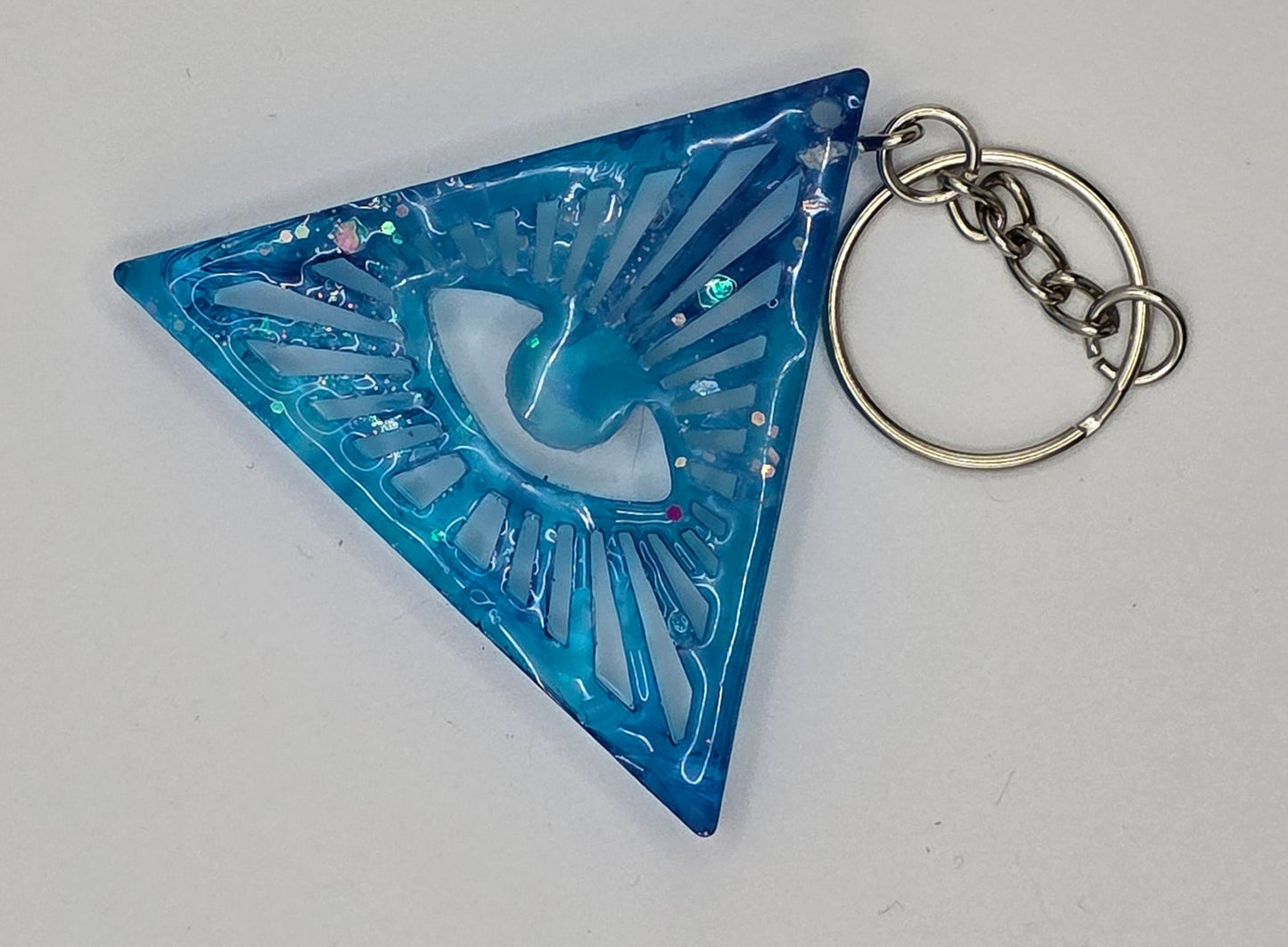 Triangle evil eye keychain back