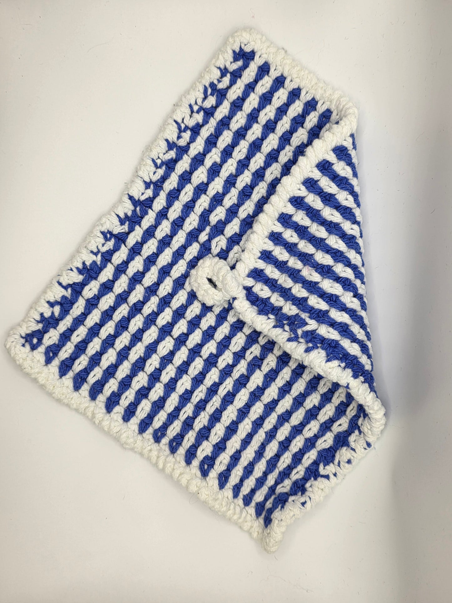blue striped kitchen dishcloth folded