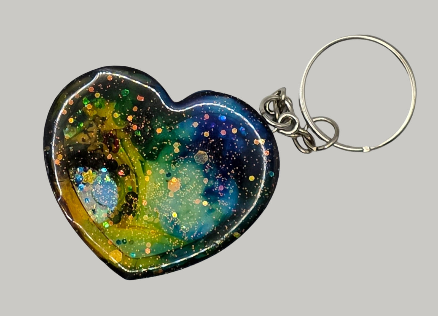 blue yellow heart shaker keychain back