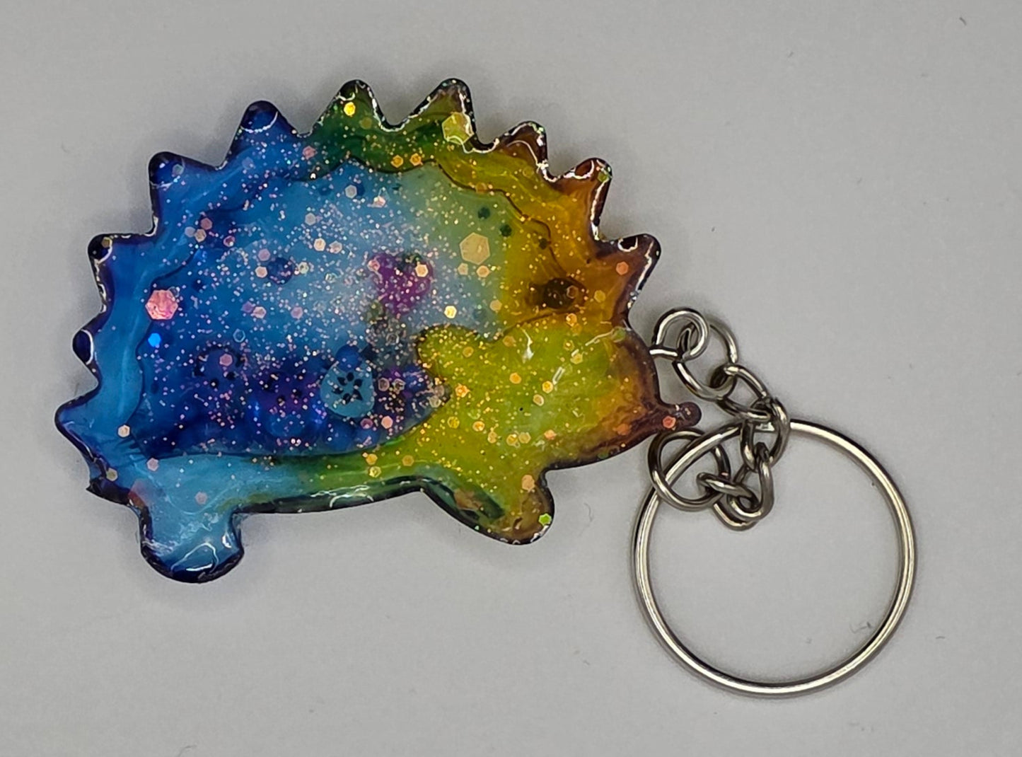 blue yellow hedgehog shaker keychain back