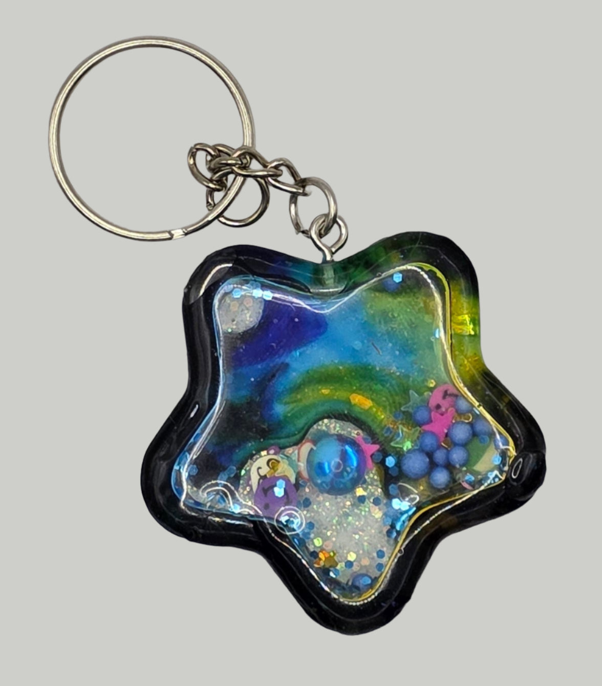 blue yellow star shaker keychain front