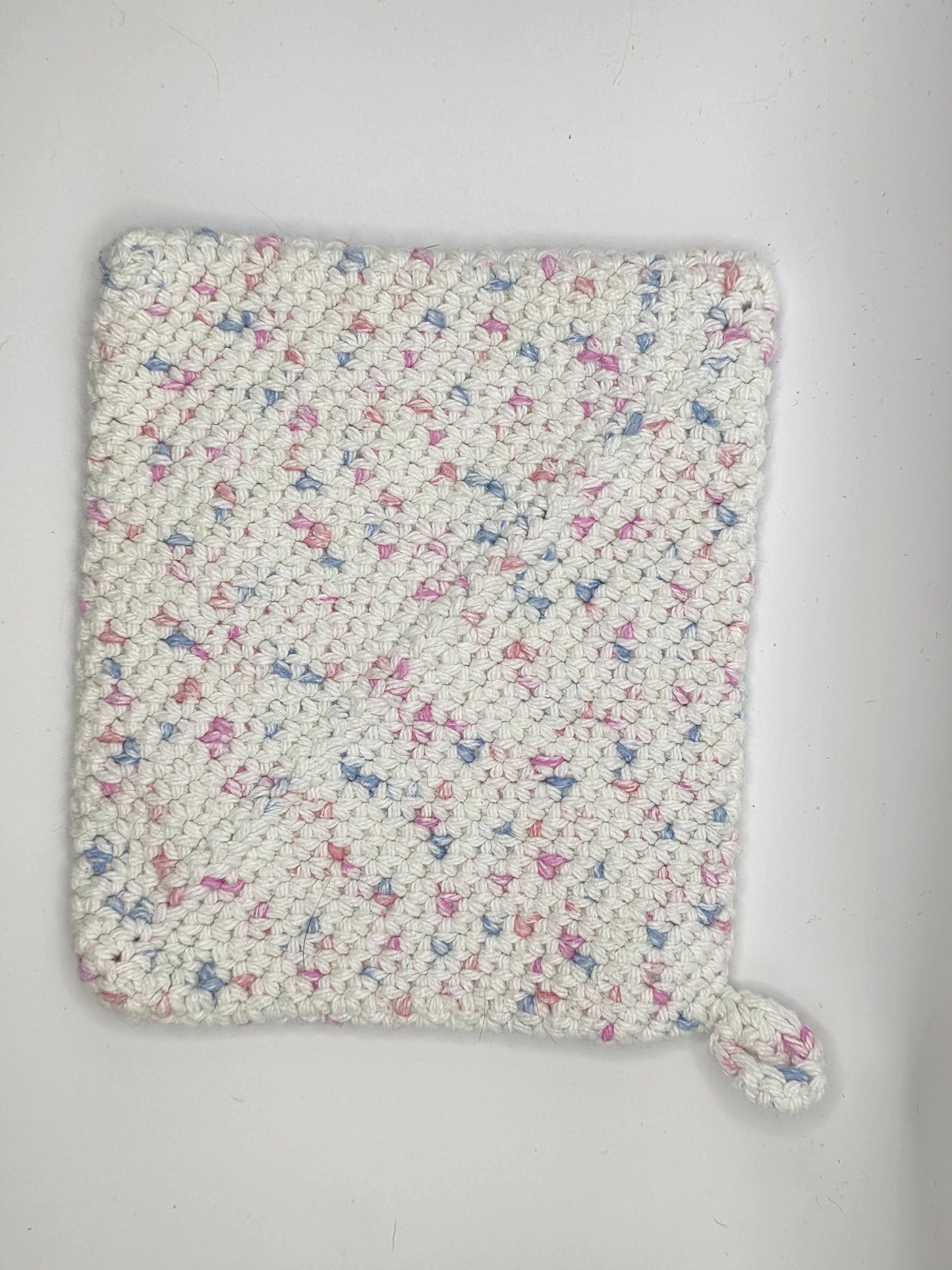 pink blue speckled hot pad
