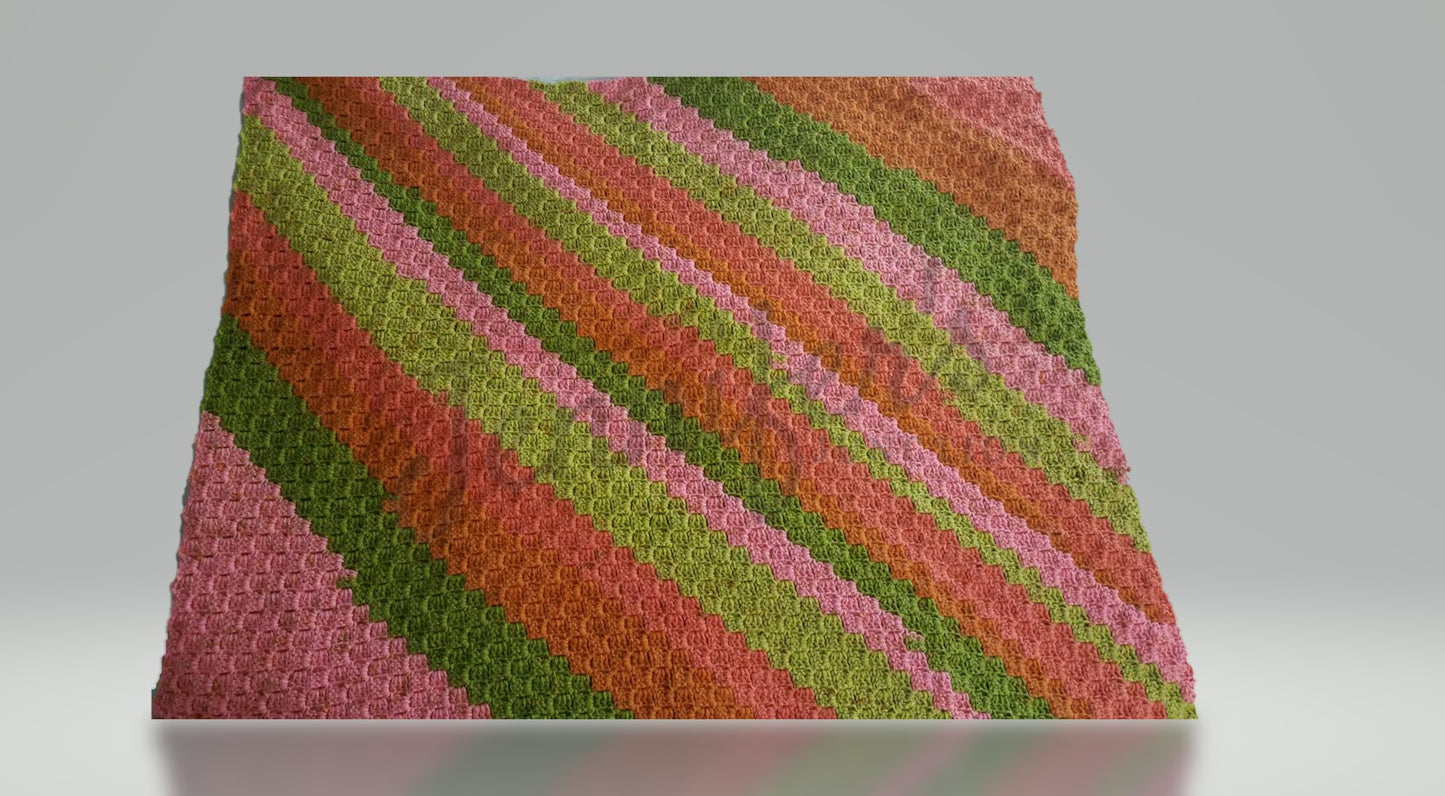 Retro Striped Orange & Green Handmade Crochet Afghan