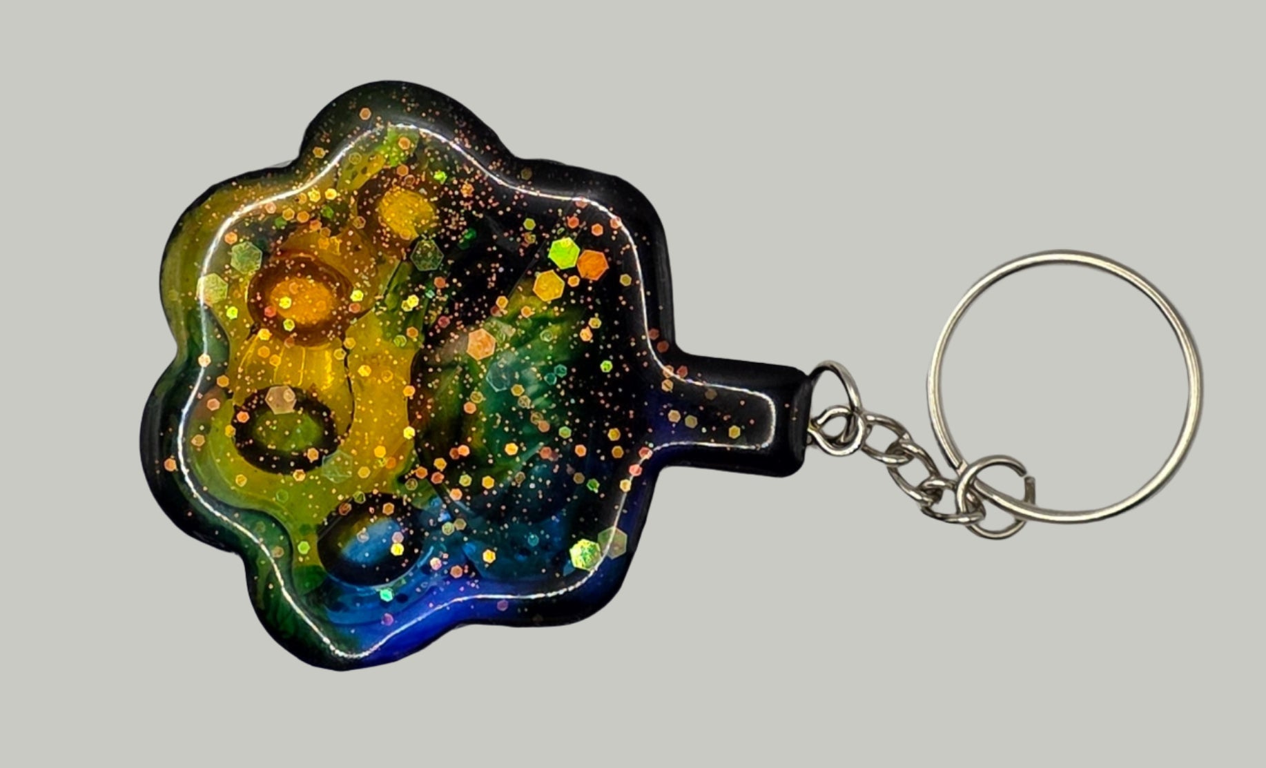 Animal paw blue yellow shaker keychain back