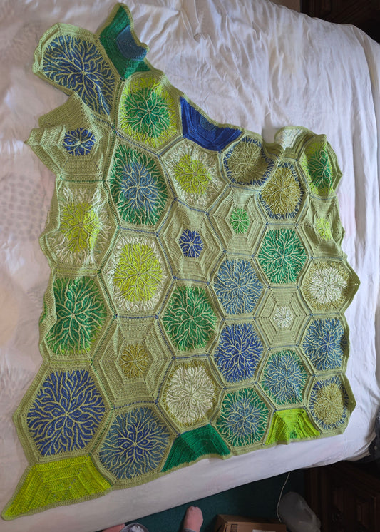 Handmade Crochet Afghan – Hexagon Flower Motif Design