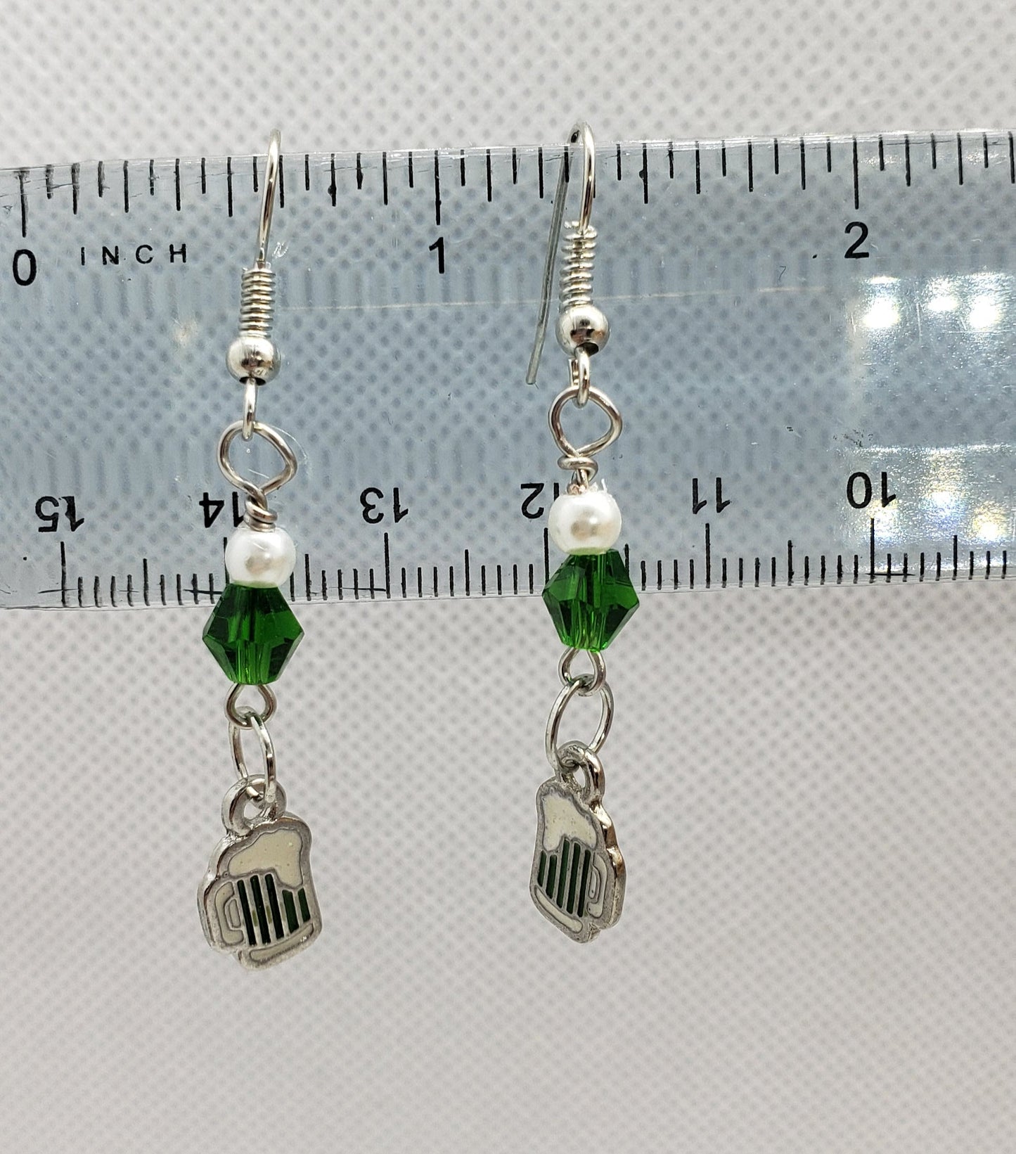 Handmade Green Beaded Earrings with Green Beer Charms