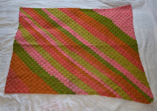 Retro Striped Orange & Green Handmade Crochet Afghan