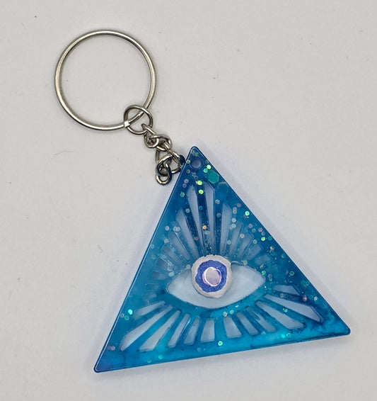 blue triangle evil eye keychain