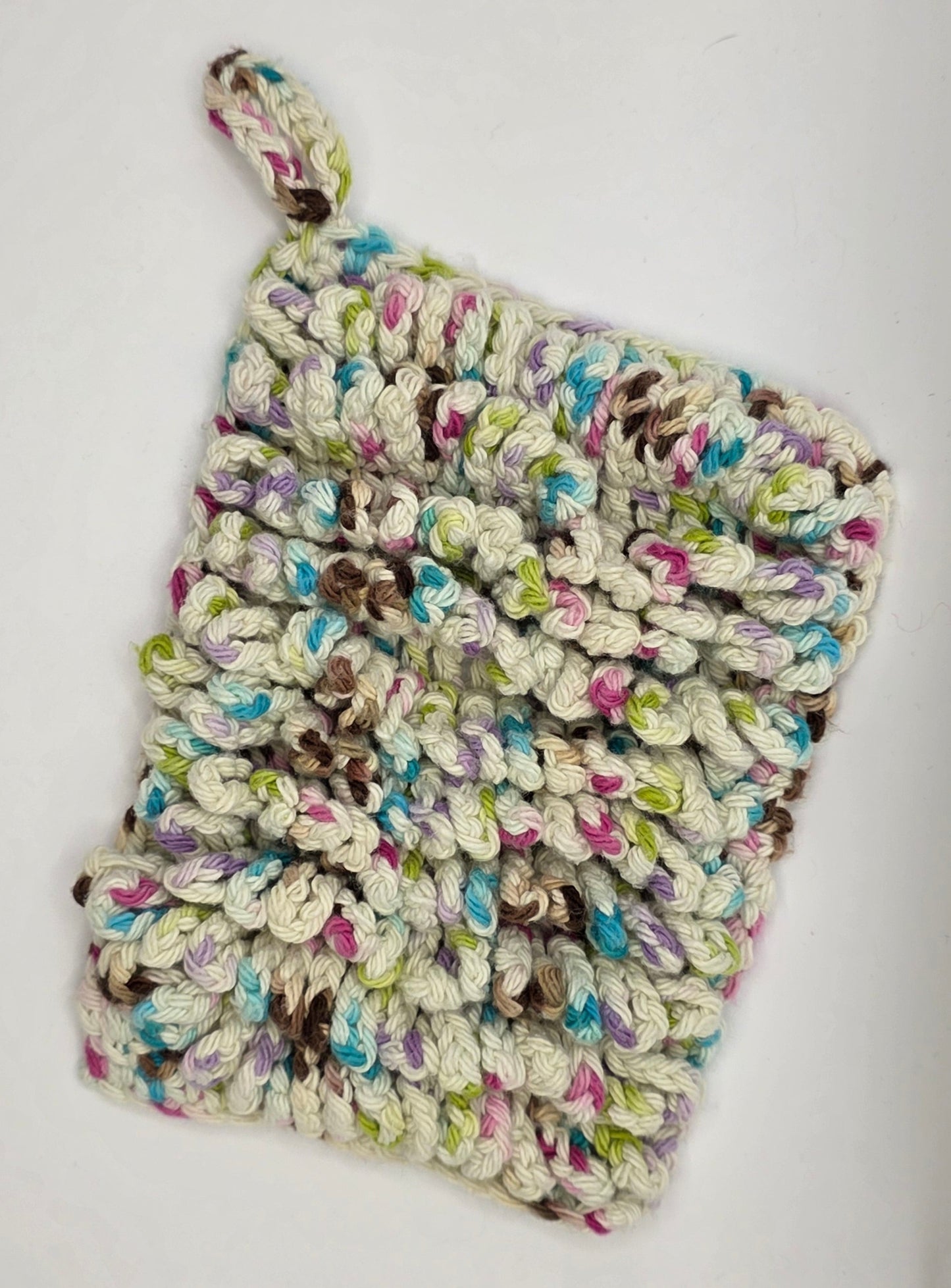 brown speckled loopy bath mit front