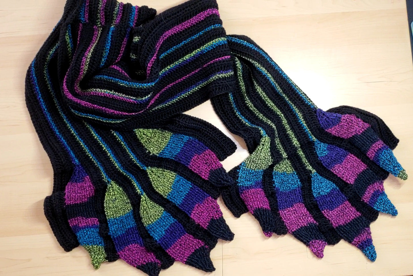 Handmade Jewel-Toned Dragon Wing Crochet Scarf